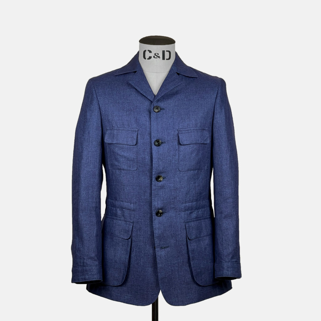 Linen Safari Jacket in Denim Blue