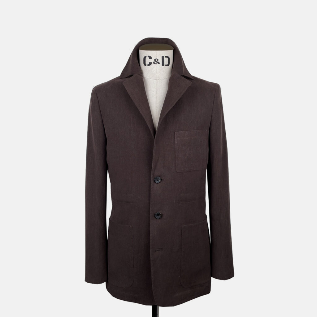Worker Jacket in Brown Linen Front